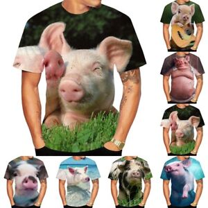 Men's Casual Round Neck T Shirt with Funny Animal Pig Print (Size M 3XL)