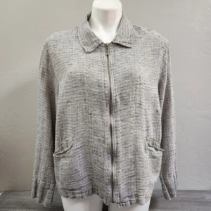 Top lino grigio FLAX taglia S zip due bottoni manica svasata dettaglio polsini tasche - Foto 1 di 11
