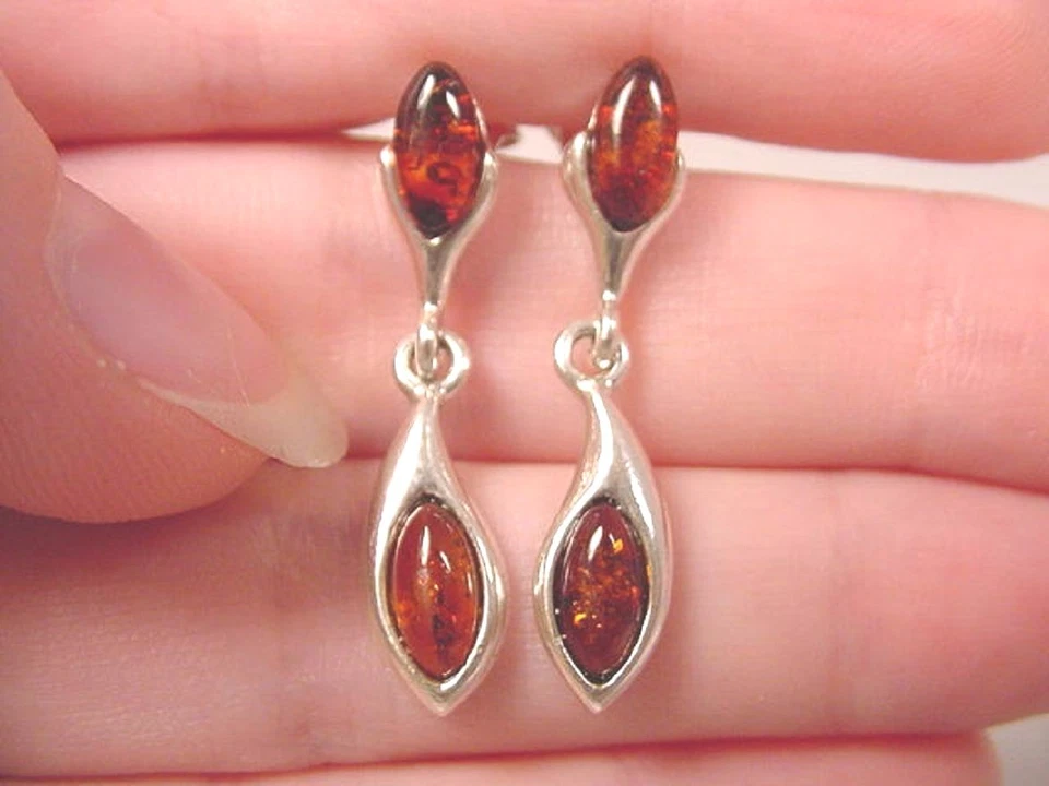 (PE32-D) Naranja ÁMBAR Marquesa + PLATA DE LEY 925 PENDIENTES Polonia Foto 1 de 1