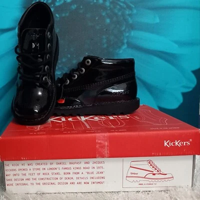 Zapatos Kickers Kick Hi en charol negro, para niños UK 4 EU 37 - Imagen 1 de 4