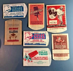 7 paquetes de helados vintage con bonitos conos de barra de lácteos arte publicitario - Imagen 1 de 17
