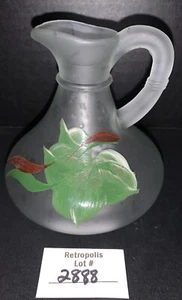 Hazel Atlas Ivy Painted Oil Vinegar Cruet Satin Frosted Glass Vintage - Picture 1 of 5