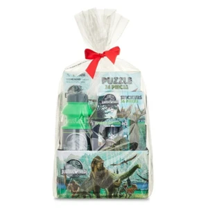 Jurassic World Tin Box Gift Set Easter Stickers Puzzles Chalk Water Bottle NEW - Picture 1 of 2