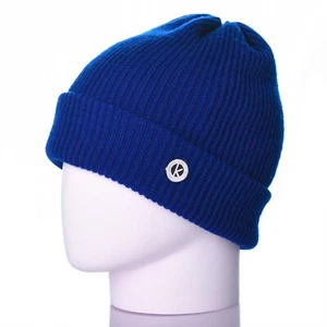 New Merino Wool Turn Up Rib Thick Knit Blue Beanie Winter Hat RRP £35 - Picture 1 of 1