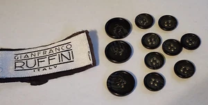 11 Gianfranco Ruffini 4 Hole Buttons Replacement Black Marbled Resin Suit Italy - Picture 1 of 3