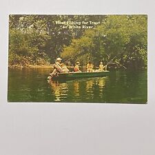 Float Fishing For Trout On White River Postcard Family On A Small Boat c1960s