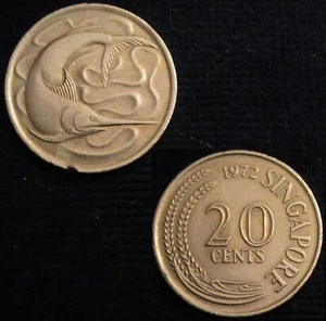 SINGAPORE, 20 CENTS 1972, SWORDFISH, AXF. - Picture 1 of 1