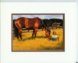 Here Kitty Kitty by Ann Hanson Western Cowboy & Cat Double Matted Framed 8x10 - Picture 1 of 1