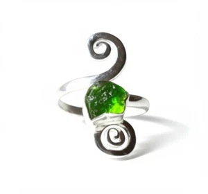 Moldavite Rough Ring, Natural Gemstone Ring, 925 Sterling Silver, Handmade Ring - Picture 1 of 20