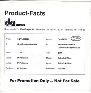 "7" - 6-ZYLINDER - One more celebration - PROMO !!! - Bild 1 von 1