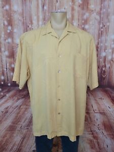 Ben Hogan Men's 100% Silk Button-Up Shirt Yellow Beige Palm Leaf Leaves Top XL