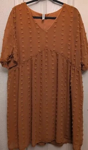 Zenana Swiss Polka Dot Babydoll Dress Apricot Sz 1X Shirt Tunic Lined Sheer - Picture 1 of 7