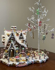 Costco XL Pastel Gingerbread House w/Candy Ornaments Tree Lighted Working - Picture 1 of 23