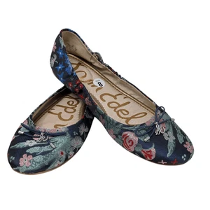 Sam Edelman 8M Blue Felicia Ballet Flats Floral Jacquard Satin Boho Evening - Picture 1 of 9