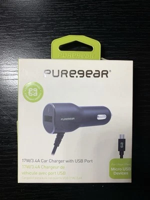 PureGear 17W / 3.4A Car Charger with Micro USB Connector & Xtra USB Port - Black - Image 1 of 2