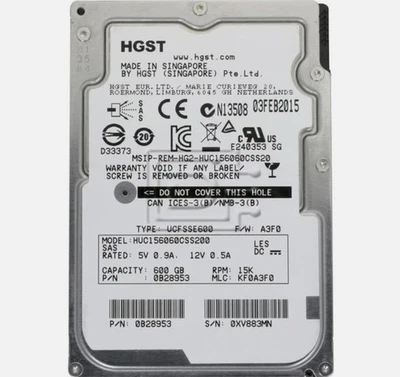 HGST Ultrastar HUC156060CSS200 600GB 15000 RPM SAS 2.5 inch (0B28953) Hard Drive - Image 1 of 3