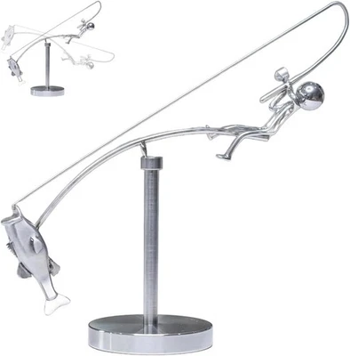 Pesca Equilibrio Escultura Equilibrio Cinético Arte Escritorio Decoración Juguete Pescador Física Foto 1 de 4