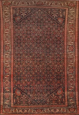 Pre-1900 Antique Rug 4x6 Ft Handmade Vegetable Dye Oriental Floral Wool Carpet - Image 1 of 4