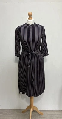 Women’s Uniqlo Shirt Dress Size Small S Black Brown Stripe Belted Midi Pockets - Image 1 of 4