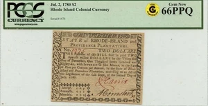 1780 July 2, $2 Rhode Island Colonial Note FR#RI-283 PCGS 66PPQ GCC Gold - Picture 1 of 2