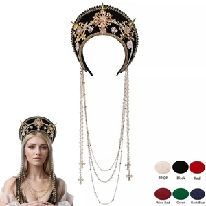 Damen Renaissance Tudor Kopfschmuck Royal Französische Kapuze Krönchen Diadem mit Kette - Bild 1 von 29