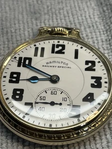 Antique 1940 Hamilton Railway Special Gold Filled Pocket Watch - 992B - 16s 21J. - Picture 1 of 24