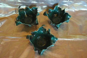 SET 3 Vntg USA JAGGED EDGED CHRISTMAS CANDY DISHES/CANDLE HOLDERS- Leaf DECOR #B - Picture 1 of 5
