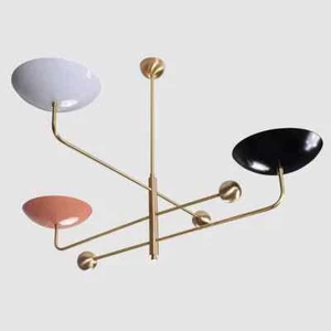 3 Lights Brass Orbital Ceiling Light Curved Pendant Mid Century Modern Raw Brass - Picture 1 of 7