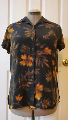VTG Jones New York Petite 100% Silk Black Floral Cap Sleeve Shirt Blouse Sz 8P  - Image 1 of 4
