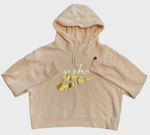 NIKE WOMENS HOODIE Size S VERY LIGHT PINK Sweatshirt CROPPED Gold Metallic Logo - Picture 1 of 13