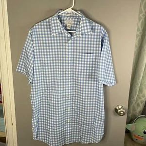 Camisa LL Bean Para Hombres L Alta Resistente a Arrugas Azul Cuadros Manga Corta Cuello - Imagen 1 de 5