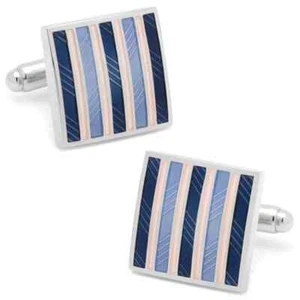 Pink and Navy Striped Square Cufflinks - Picture 1 of 4