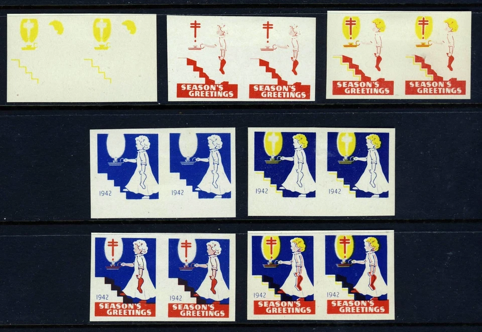 1942 CANADA Christmas Seal . Progressive Color Proof PAIRS . Mint Lightly Hinged - Image 1 of 1