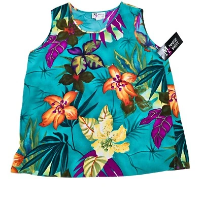 Sweet Maggie Tank Top Womens Large Vintage Floral Tropical Hawaiian Blouse Shirt Foto 1 de 4