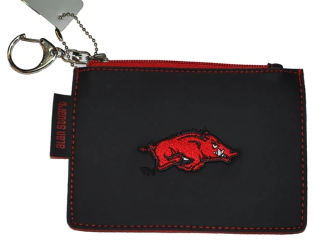 Arkansas Razorbacks Alan Stuart Black Leather Style Flat Zipper Wallet 4" x 5.5" Cover