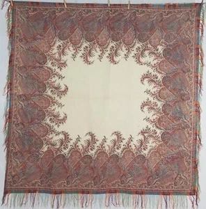 Antique 19thC Traditional Kashmiri Paisley Printed Wool Shawl / Scarf 171x170cm - Picture 1 of 16