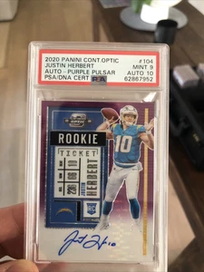 justin herbert optic contenders auto /21 purple pulsar psa 9