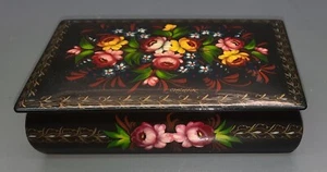 Russian Lacquer Box Flowers Bouquet Hand Painted + Signed 13 X 8,3 CM 1991 - Picture 1 of 6