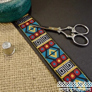 Geometric Tribal Black Silver Asian Indian Ethnic Jacquard Ribbon Trim MA104 - Picture 1 of 5