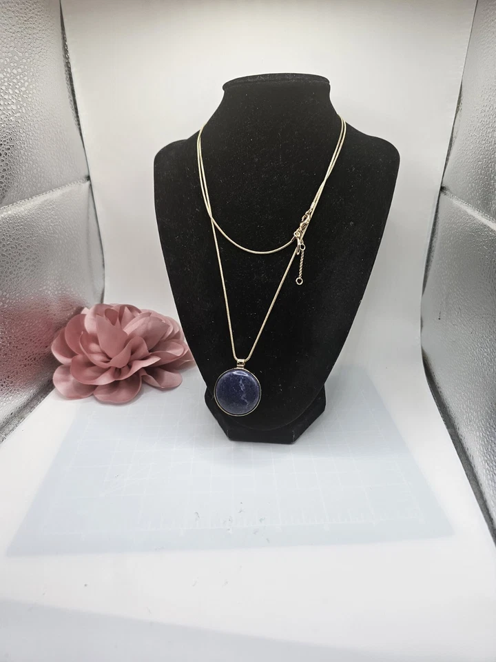 Banana Republic Lapis Howlite? Двусторонний камень подвеска ожерелье подписанный - Изображение 1 из 4