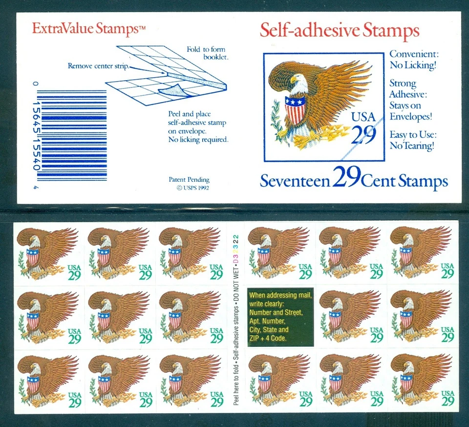 US 2596a Eagle and Shield, Green denomination, booklet/17, MNH, Not Folded - Image 1 of 1