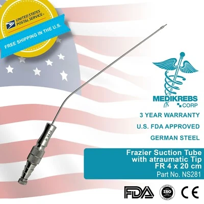 MEDIKREBS Frazier Suction Tube with atraumatic Tip FR 4 x 20 cm Surgical Instrument