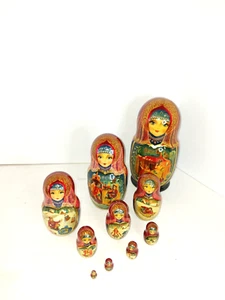 Vintage 10 Piece Russian Nesting Doll Set Handpainted signed, not mass produced - Picture 1 of 16