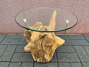 Couchtisch von "naturalART", gebürsteter Wurzelstock aus Eiche mit Glasplatte - Bild 1 von 8