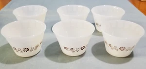 VINTAGE Lot of 6 Dynaware Pyr-O-Rey Ramekin Glass Custard Cups Brown Daisy Set - Picture 1 of 5