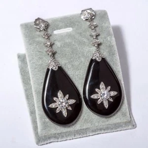 Miriam Salat Starbust Black Resin and Topaz Drop 925 Sterling Silver Earrings - Picture 1 of 6