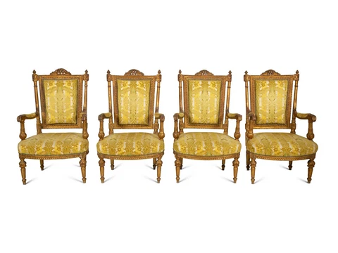 Antique Set of Four Louis XVI Style Giltwood Fauteuils Cover
