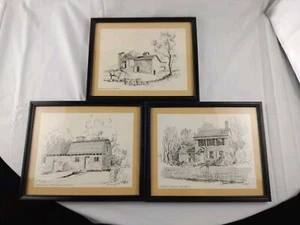 Lot of 3 Vintage Dennis Minch Line Drawings,framed, B&W, Each Approx 9” by 7”  - Picture 1 of 6
