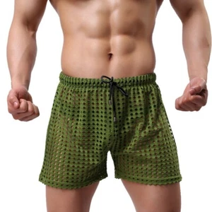Men's Sexy Big Mesh Hollow Out Boxer Shorts Casual See-through Trunks Underwear - Picture 1 of 20
