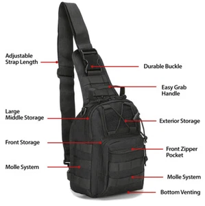 Herren Rucksack Schultertasche Tactical Sling Molle Reise Brustrucksack Outdoor Wandern - Bild 1 von 43